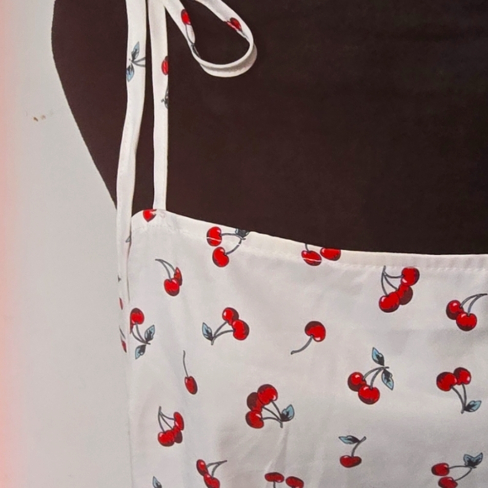 SHEIN White Cherry Print Slip Dress Size L - Picture 2 of 6